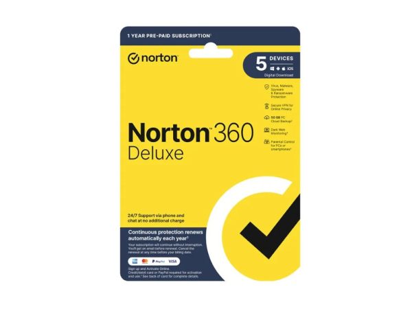 Norton 360 Deluxe 50GB AU 1 User 5 Devices, 12 Months – Key via email