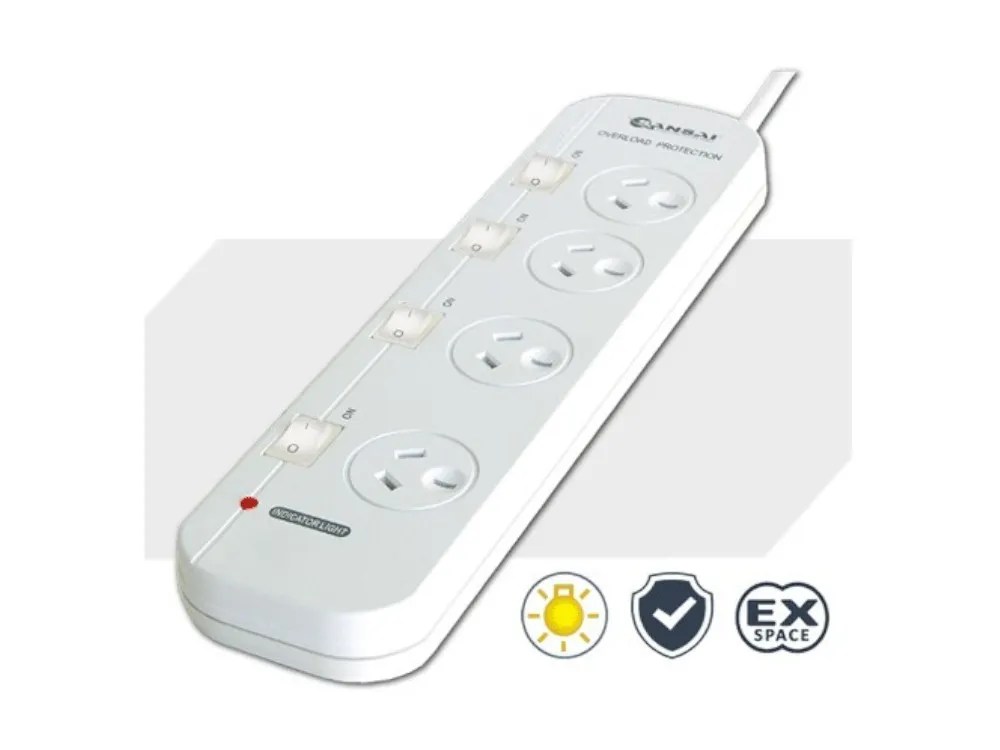 Sensai PAD-054SW 4 Outlets 1m Overlaod Protection Powerboard