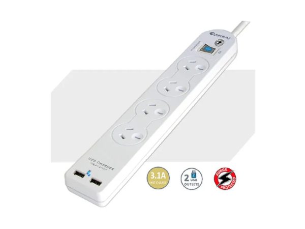 Sensai PAD-503USB 4 Outlets 1m Surge Protection Powerboard