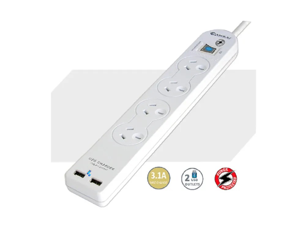 Sensai PAD-503USB 4 Outlets 1m Surge Protection Powerboard